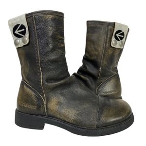 Energie Combat Boots Khaki Distressed Crackle Leather Rouched Rubber Sole 8.5